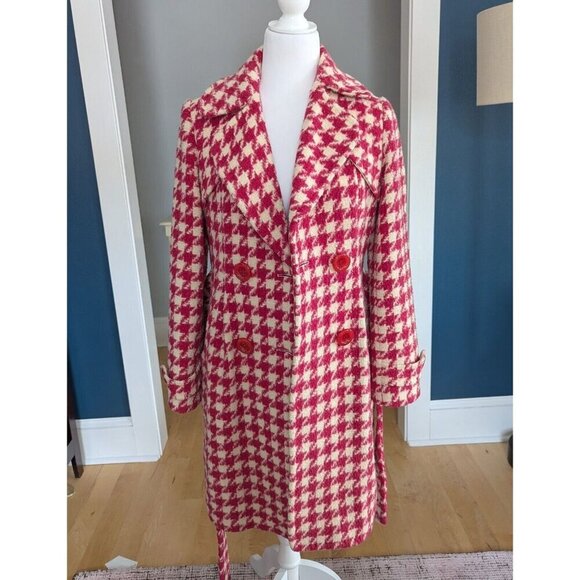 DIA Wool Alpaca Hot Pink Large Hounds Tooth Fitted Coat Size Small - Picture 3 of 15